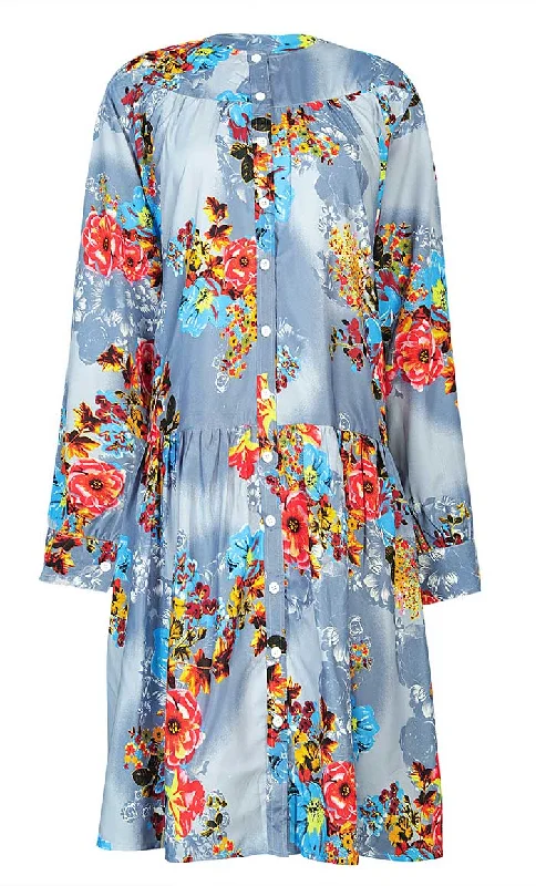 Women's Multifloral Printed  And Tie & Dye Effect Tunic With Pockets