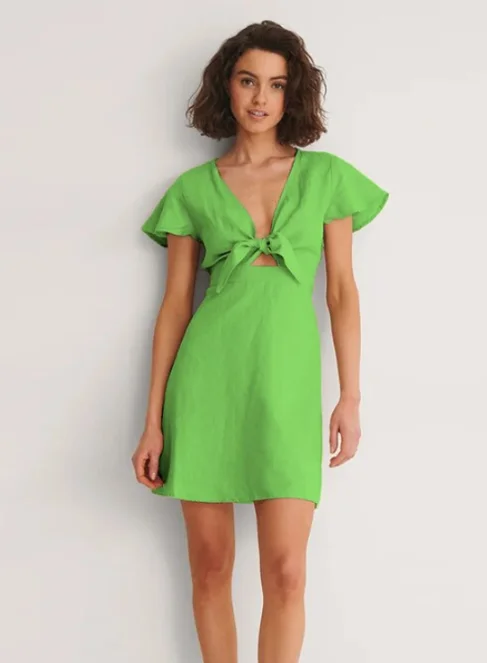 Bow Hollow Flying Sleeves Pencil Dress Mini High Waist Holiday Slim Elegant Dresses Cozy Knitted Mini Dress