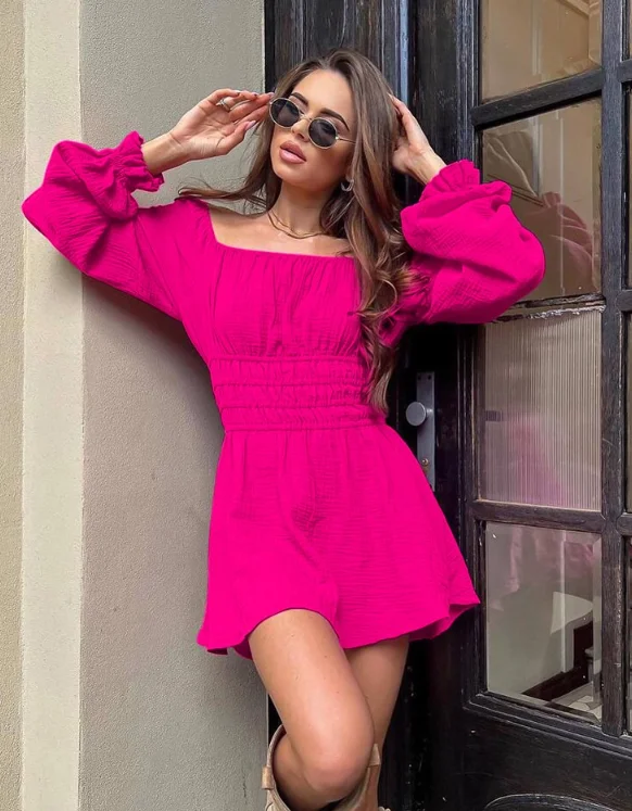 High Waist Mini Dress Female Pink Dress A-Line Short Autumn Dresses Classic Casual Mini Dress