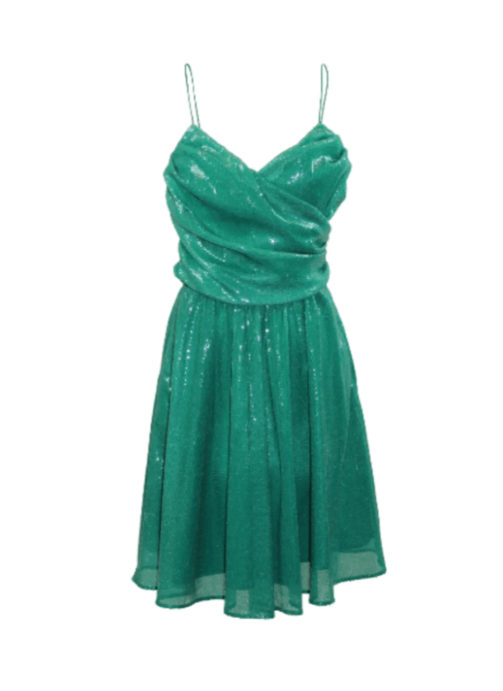 DARK GREEN SEQUINED MINI DRESS Casual V-Neck Mini Dress