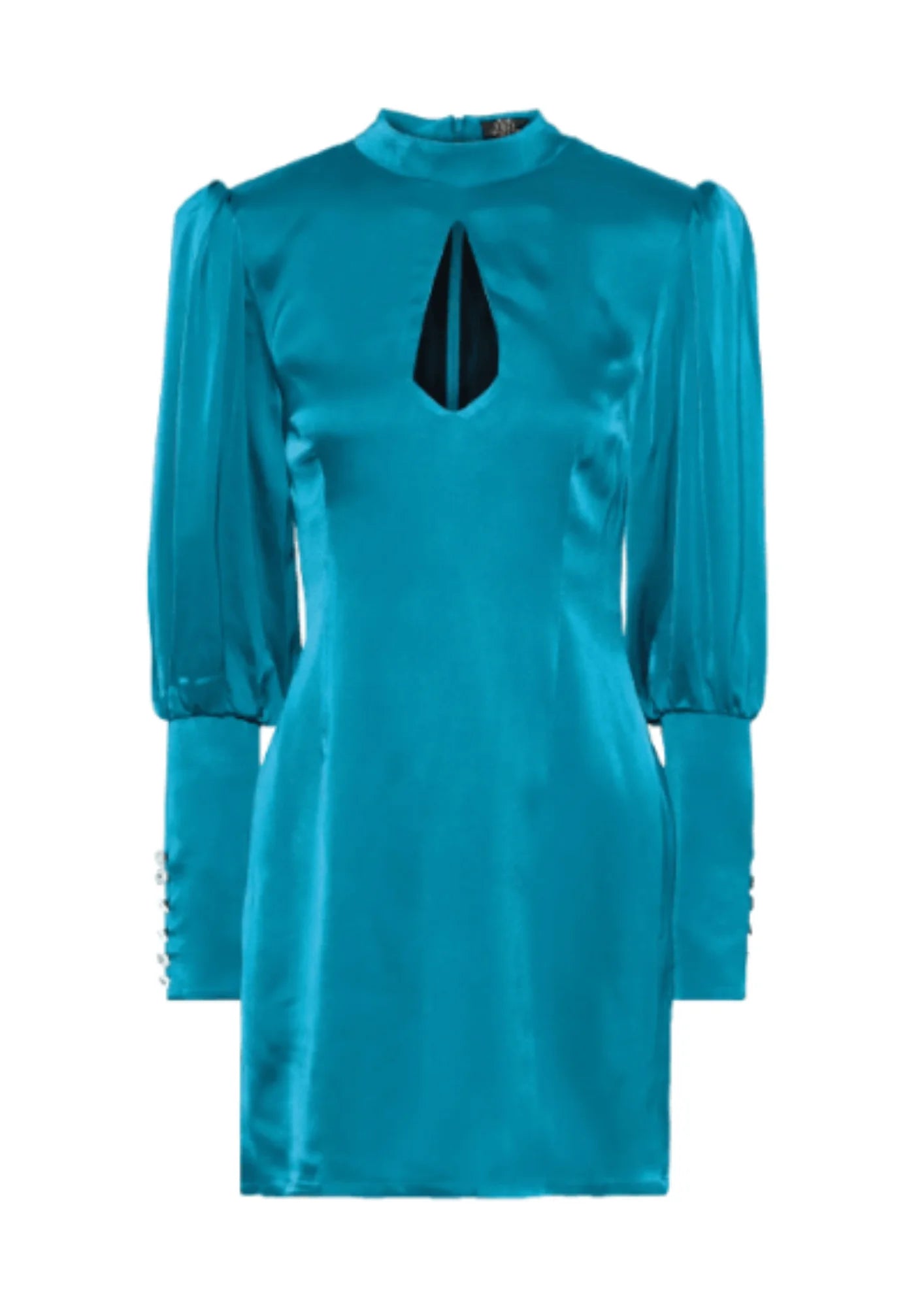 TURQUOISE SATIN-CREPE MINI DRESS Casual High-Waist Mini Dress