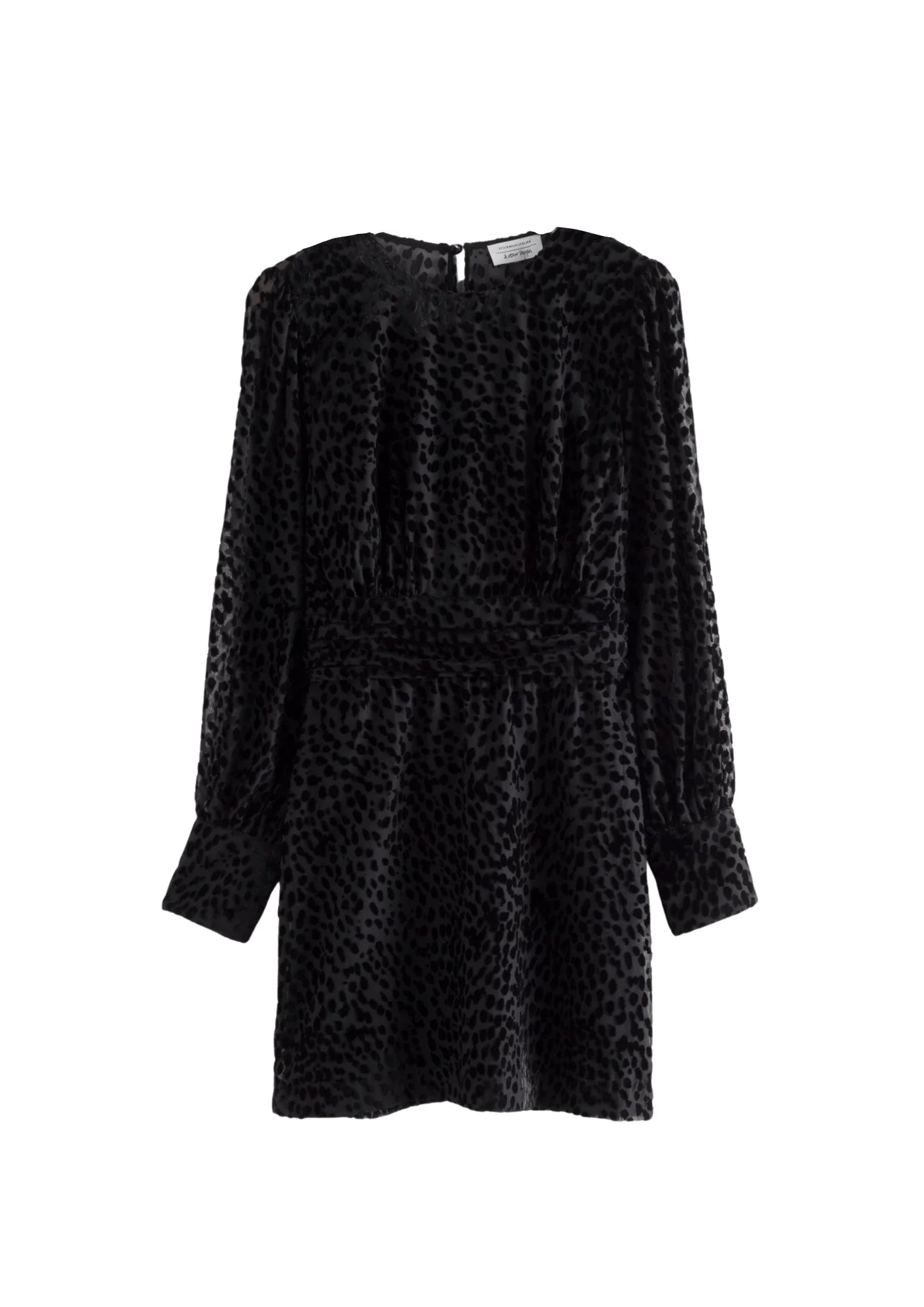 BLACK MINI DRESS VELVET LEOPARD PRINT Fashionable Lace-Trim Mini Dress