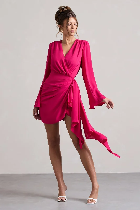 Alinta | Hot Pink Long-Sleeve Wrap Mini Dress Classic Black Mini Dress