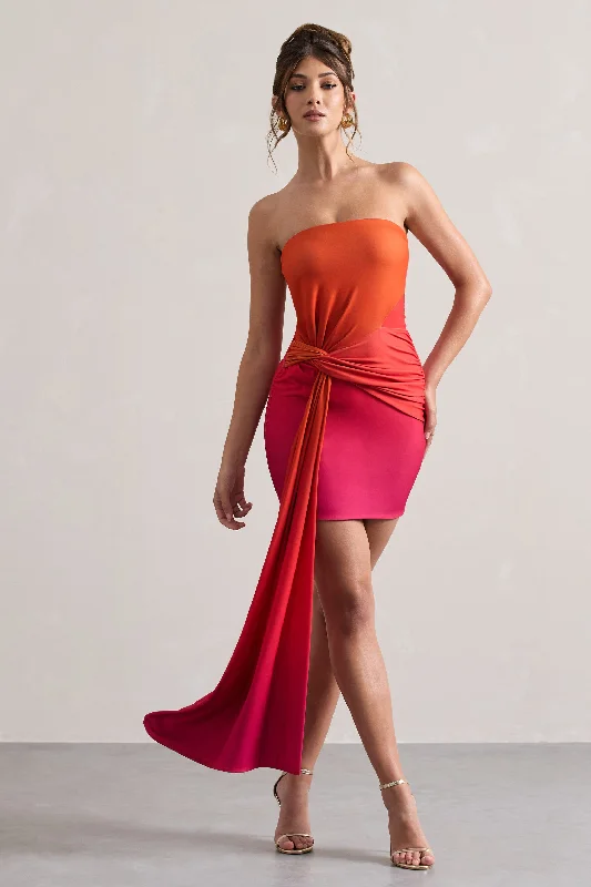 Azora | Pink & Orange Ombre Bandeau Mini Dress With Twisted Sash Casual Mini Dress with Pockets