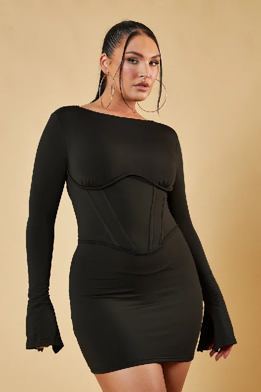 Black Corset Detail Bodycon Mini Dress - Blessing Classic White Mini Dress