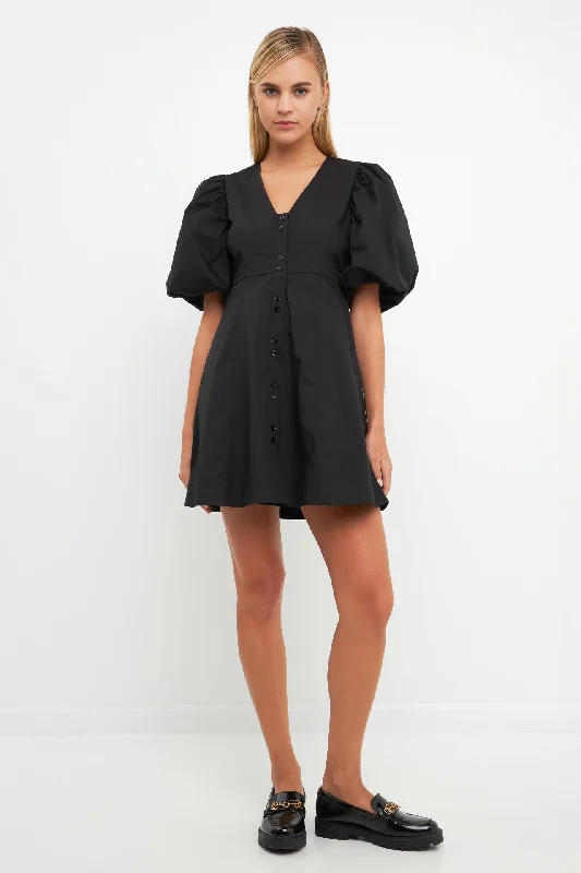Endless Rose - Buttons Detail Mini Dress Cozy Ruched Mini Dress