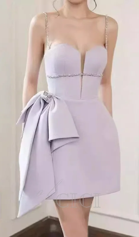 CANDANCE LILAC RHINESTONES SPAGHETTI STRAP MINI DRESS Chic Bohemian Mini Dress