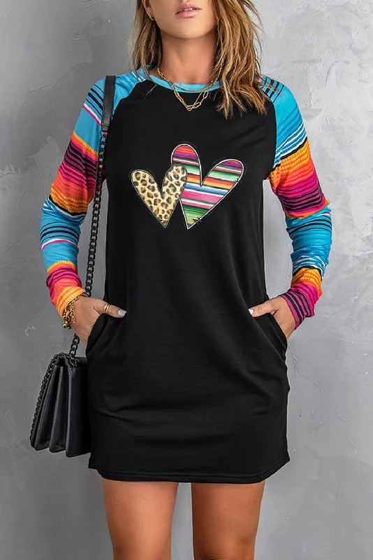 Leopard Serape Hearts Mini Dress Cozy Knitted Mini Dress
