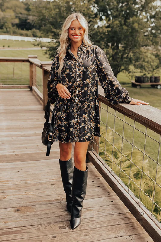 Chrysanthemum Whisper Button Down Mini Dress Chic Tropical Mini Dress