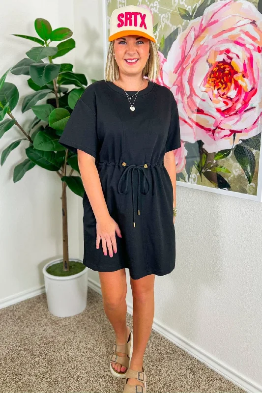 Cool Evenings Mini Dress - Black Chic Pleated Mini Dress