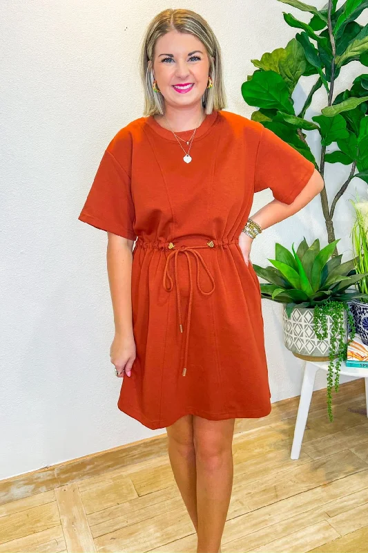 Cool Evenings Mini Dress - Chestnut Cozy Wraparound Mini Dress