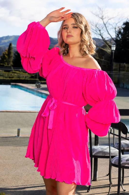 Fia Pink Mini Dress Fashionable Pleated Mini Dress