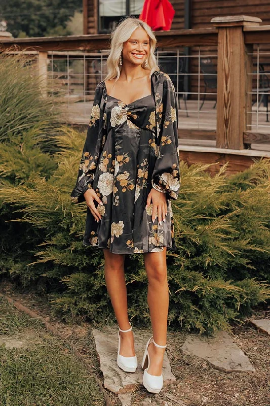 Flirty Moments Satin Mini Dress in Black Cozy Cowl Neck Mini Dress