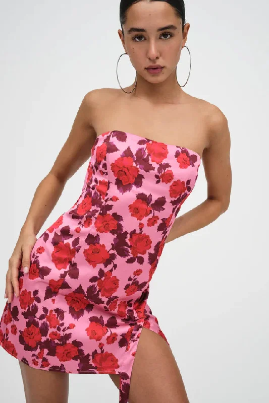 For Love & Lemons Huda Mini Dress - Pink Floral Casual Mini Dress with Pockets