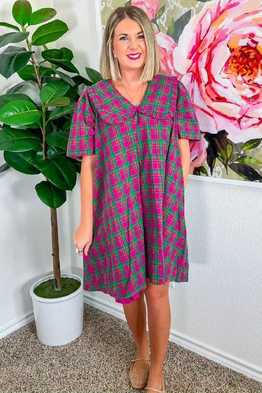 I Will Follow Mini Dress - Magenta/Green Cozy A-Line Mini Dress