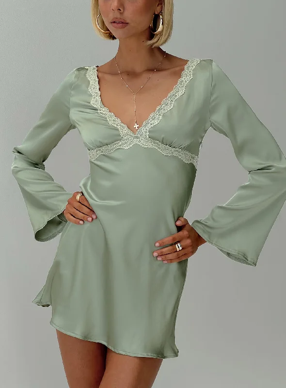Jaron Long Sleeve Mini Dress Sage Elegant Sequin Mini Dress