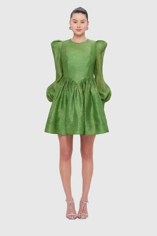 Leo Lin Elena Structured Shoulder Mini Dress - Tropical Stylish Puff Sleeve Mini Dress