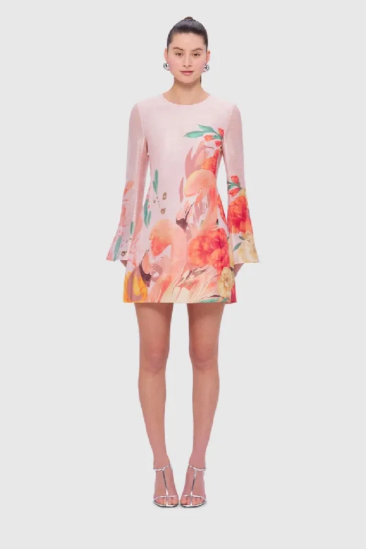 Leo Lin Suzanne Bell Sleeve Mini Dress - Euphoria Print Cozy Ribbed Mini Dress