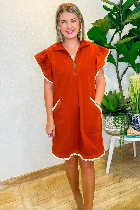 Major Flag Mini Dress - Rust Comfortable Polka Dot Mini Dress