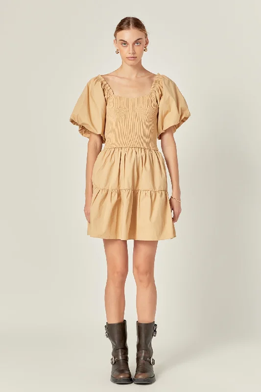 English Factory - Mix-Media Mini Dress with Corset Detail Fashionable Button-Front Mini Dress