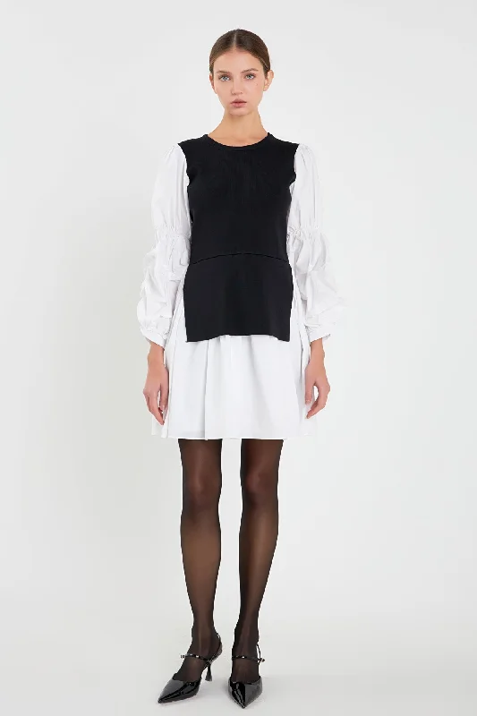 English Factory - Mixed Media Poplin Mini Dress Comfortable Wrap Mini Dress