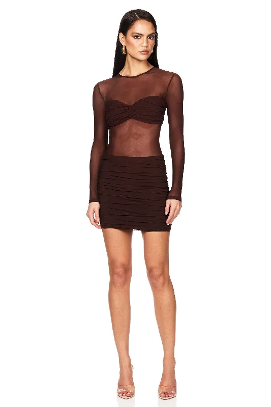 Nookie Eclipse Mini Dress - Cocoa Fashionable Boho-Chic Mini Dress