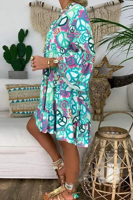 PRINT V NECKLINE MINI DRESS Elegant Silk Mini Dress