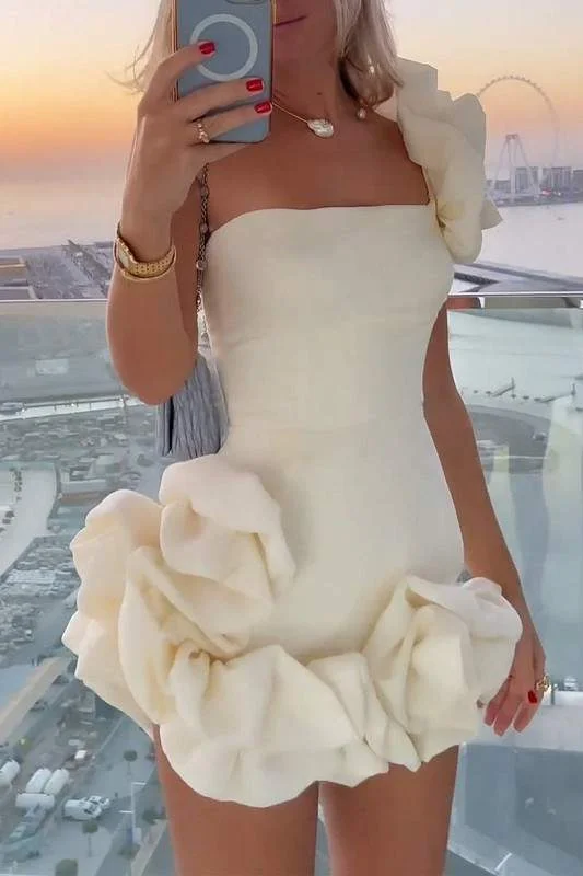 RUFFLES STRAPLESS MINI DRESS Elegant Satin Mini Dress
