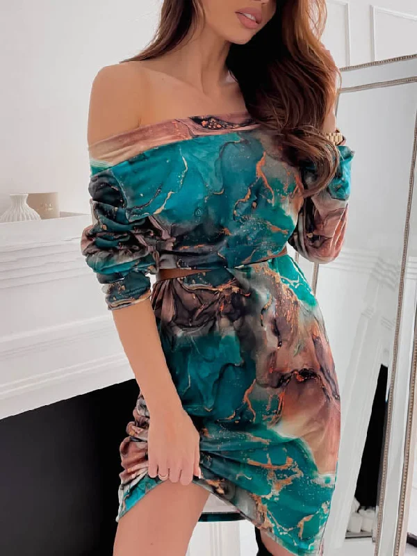 Short Sleeve Off Shoulder Mini Dress Fashionable Pleated Mini Dress