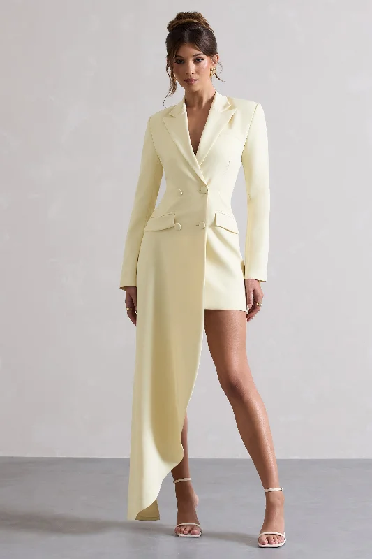 Spiral | Lemon Tailored Blazer Mini Dress With Asymmetric Hem Trendy A-Line Mini Dress