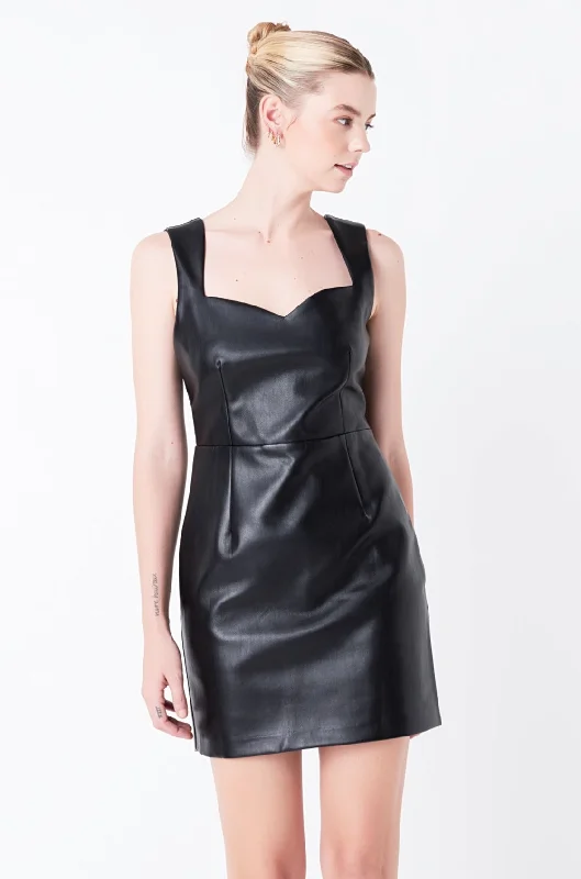 Grey Lab - Sweetheart PU Mini Dress Stylish Button-Down Mini Dress