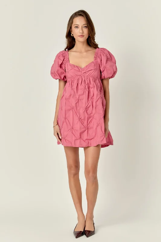 English Factory - Textured Babydoll Mini Dress Comfortable Casual Mini Dress