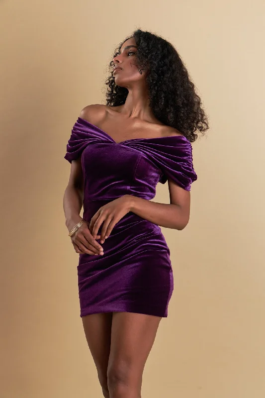 Endless Rose - Velvet Mini Dress Stylish Puff Sleeve Mini Dress