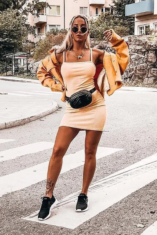Yellow White Stripe Cami Bodycon Mini Dress - Edeline Trendy Off-Shoulder Dress Mini