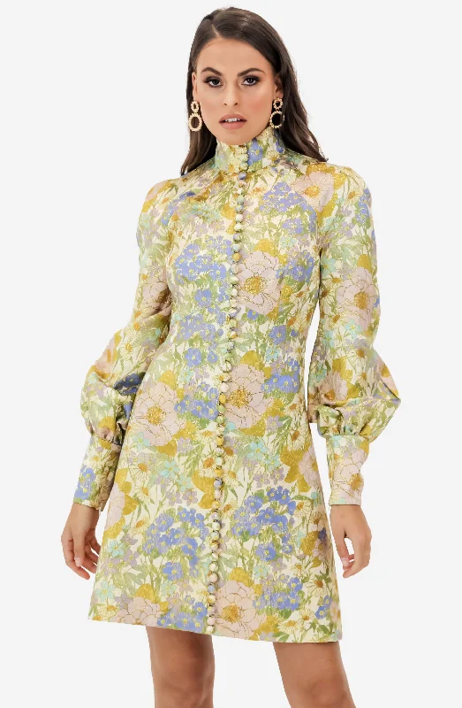Super Eight Brocade Long Sleeve Mini Dress by Zimmermann Stylish Ribbed Mini Dress